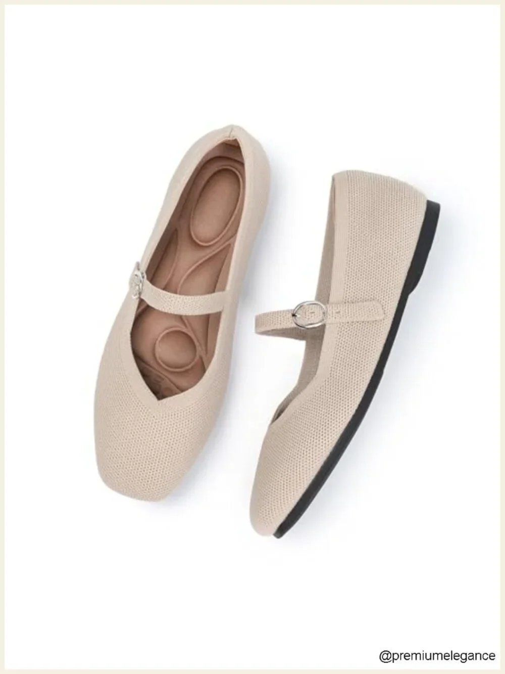 Women's Knit Square Toe Ballet Flats with Ankle Strap Washable